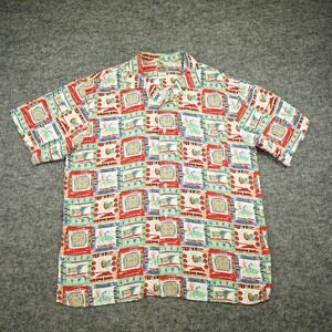 Barn Fly Shirt Mens Large‎ White Red 100% Rayon Camp Beach Lightweight